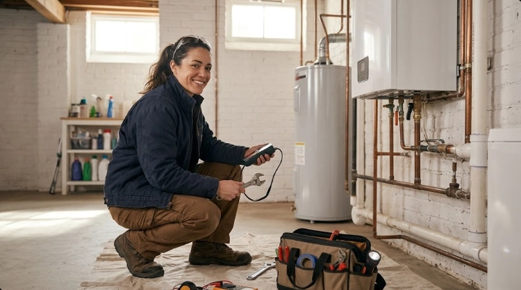 Licensed plumber testing gas pipe joints with a digital combustible gas sniffer in Wakefield Bronx